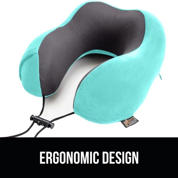 Gorilla Grip Travel Neck Pillow, Memory Foam Airplane Pillow, Turquoise - Picture 3 of 6